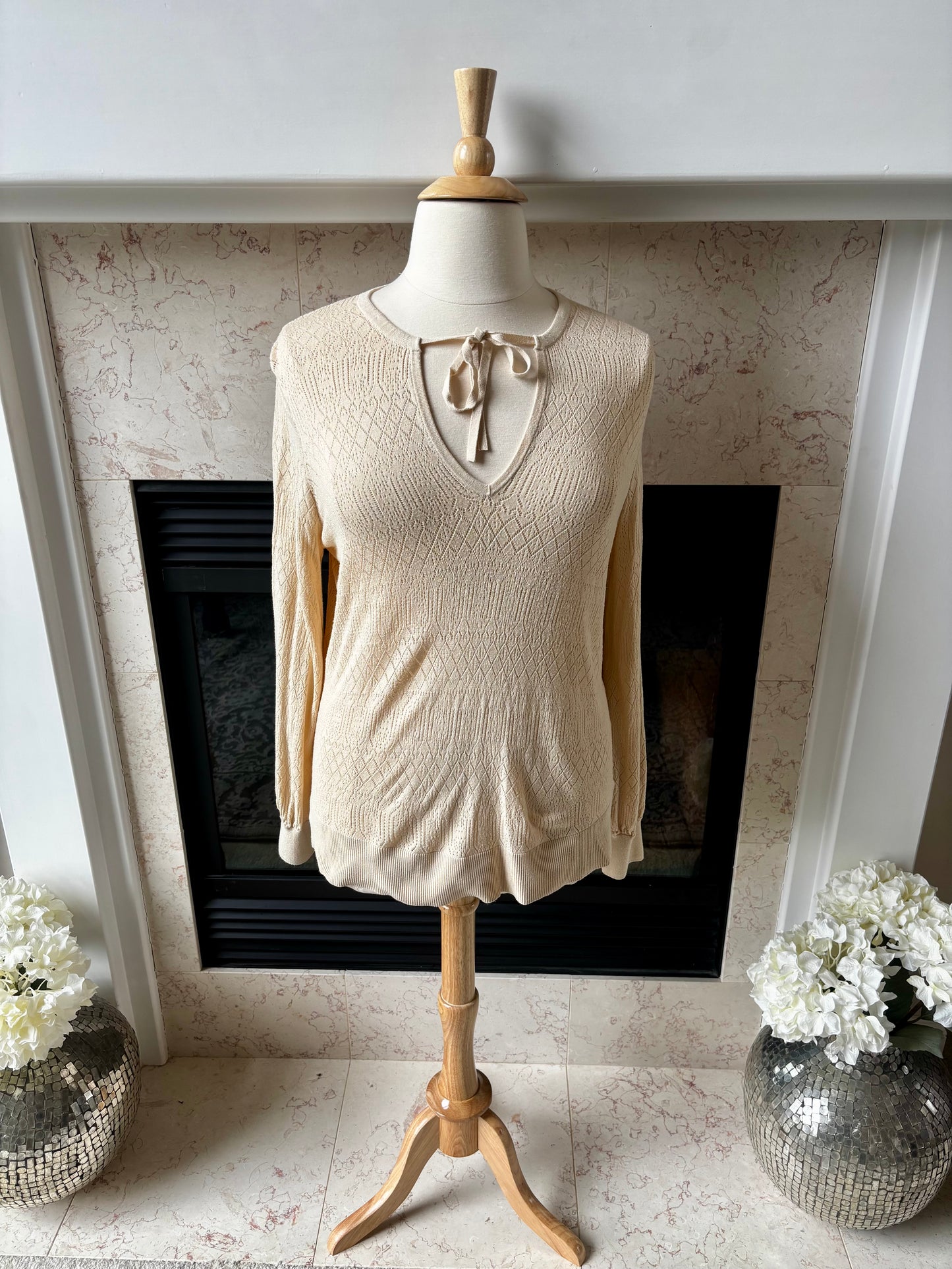 Tan V-Neck Knit Top