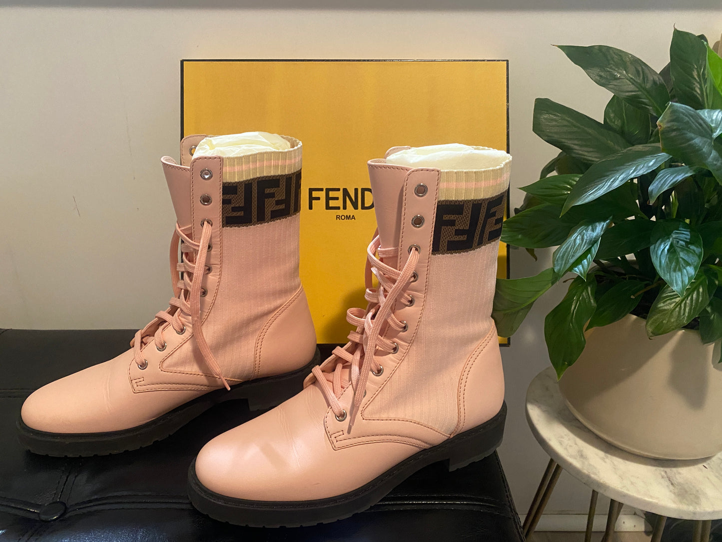Fendi Rockoko Chelsea Sock Combat Boot (Women) ROSA